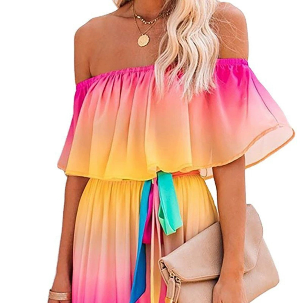 ZARA Summer Rainbow Gradient Boatneck Gown